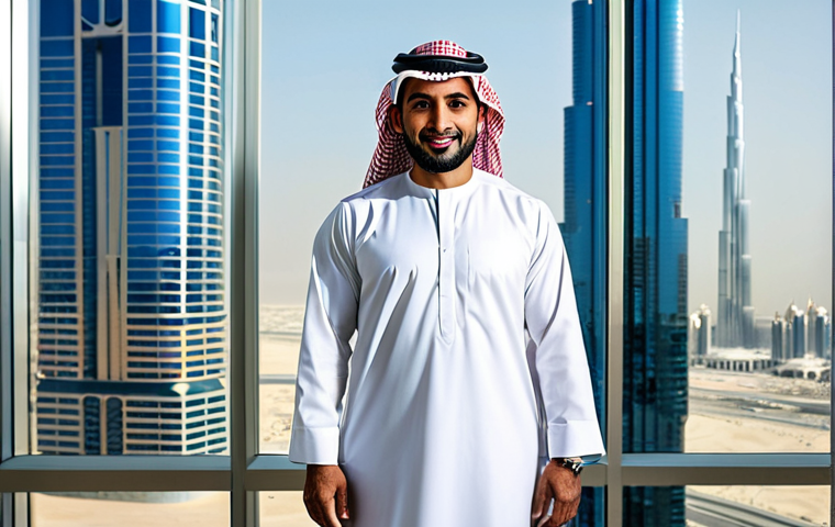경매사 실기시험 준비 과정 체크리스트 - **Subject:** A successful Arab businessman in a tailored thawb and ghutra, standing in a modern offi...