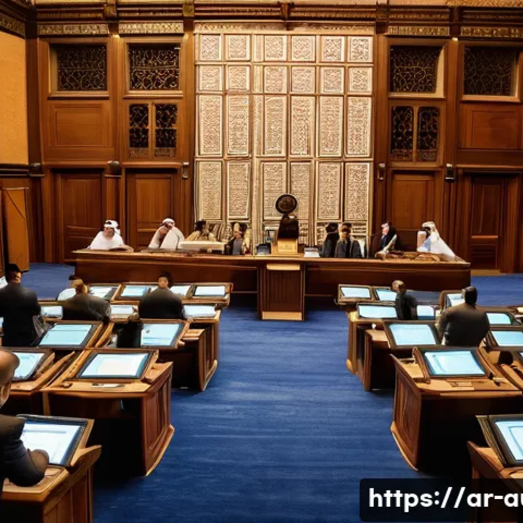 경매사 필기시험에서 중요한 법률 주제 - A professional auction scene set in a modern Middle Eastern auction house with Arabic architectural ...