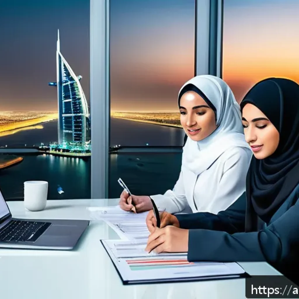 경매사 시험에서 고득점 받는 비결 - A detailed scene of an Arabic professional male and female team sitting around a modern conference t...