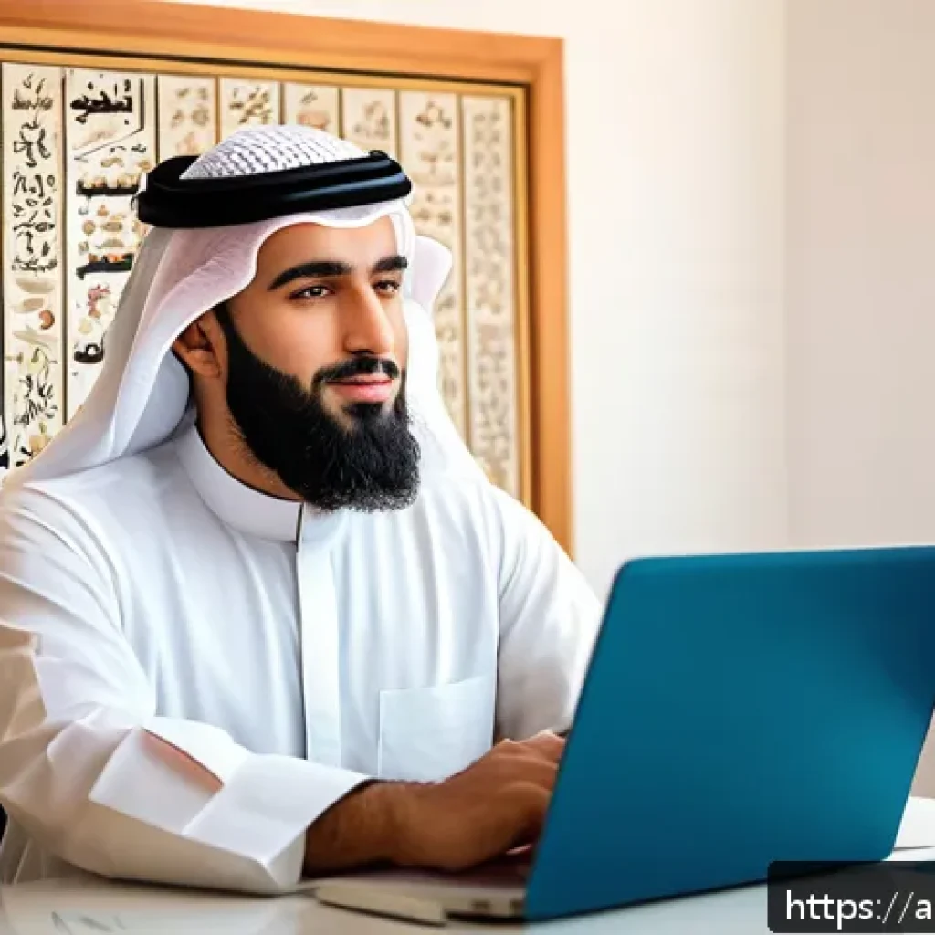 경매사 시험 준비를 위한 유용한 강의 추천 - A professional Arabic man preparing for an auction certification exam at a modern home office, surro...