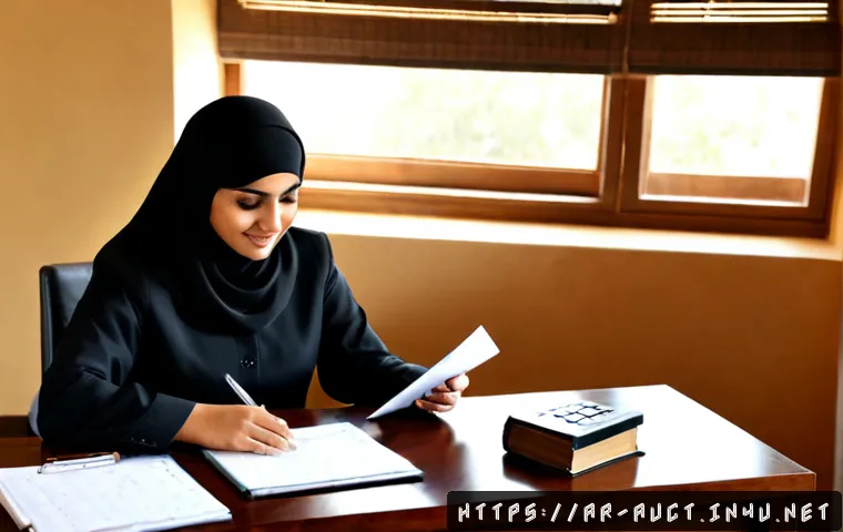 경매사 시험 준비를 위한 하루 공부 루틴 - Photorealistic morning study routine for an auctioneer certification exam, Arab adult woman in modes...